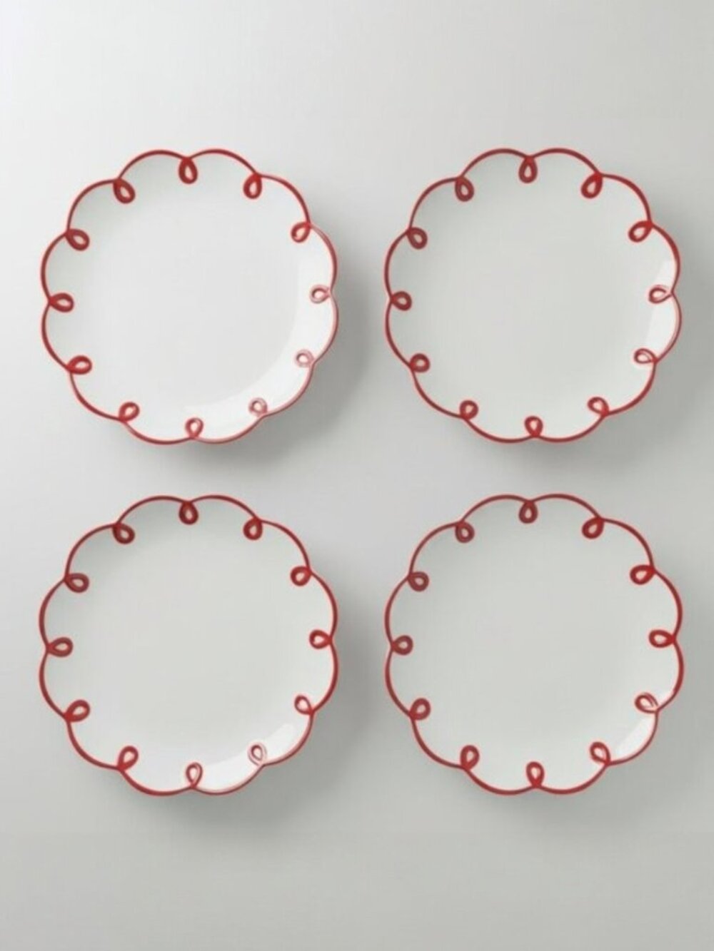 Anthropologie Red Scalloped Dessert Plates Set of 4 Ceramic Holiday NWOT - Picture 1 of 4